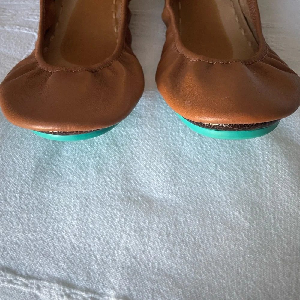 Tan Leather Tieks Ballet Flats 8 - Picture 2 of 3